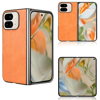 For Google Pixel 9 Pro Fold 5G Case Cowhide Texture Leather+PC Phone Cover Stitching Lines