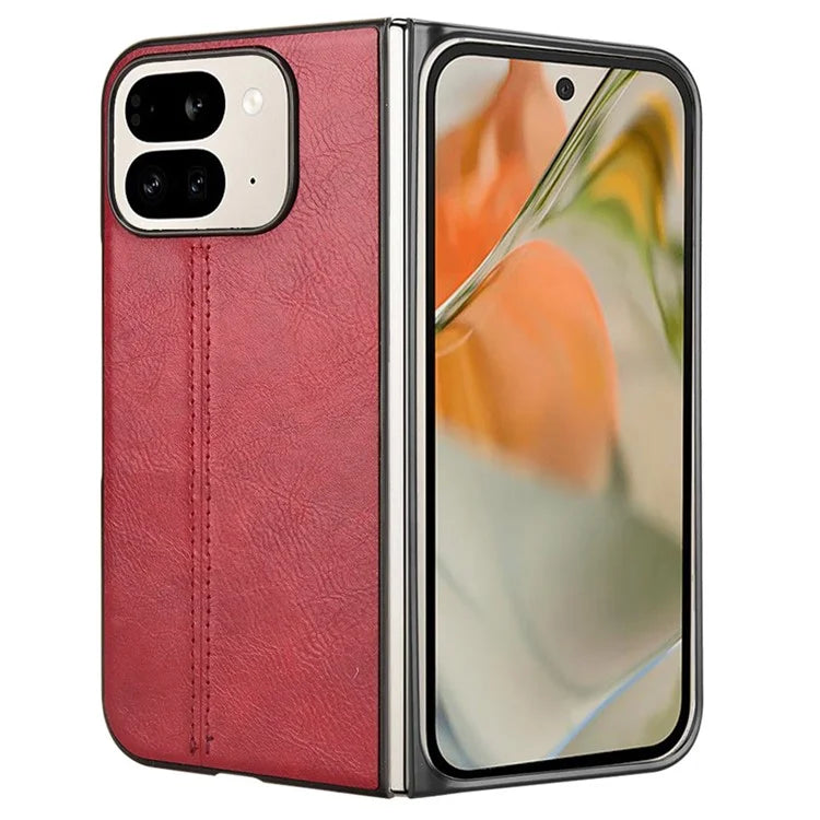 For Google Pixel 9 Pro Fold 5G Case Cowhide Texture Leather+PC Phone Cover Stitching Lines