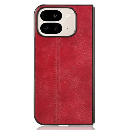 For Google Pixel 9 Pro Fold 5G Case Cowhide Texture Leather+PC Phone Cover Stitching Lines