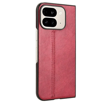 For Google Pixel 9 Pro Fold 5G Case Cowhide Texture Leather+PC Phone Cover Stitching Lines