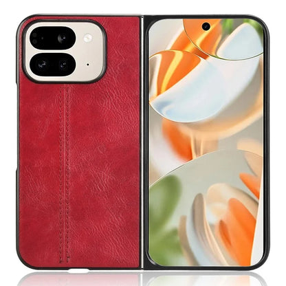 For Google Pixel 9 Pro Fold 5G Case Cowhide Texture Leather+PC Phone Cover Stitching Lines