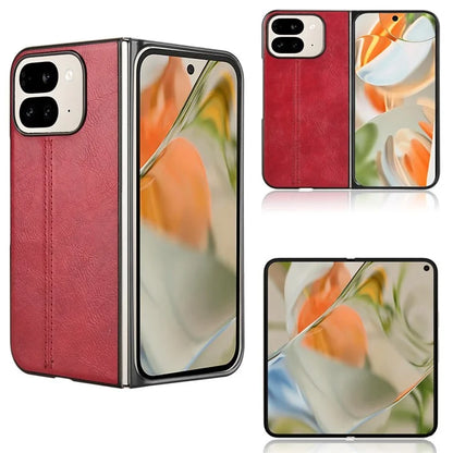 For Google Pixel 9 Pro Fold 5G Case Cowhide Texture Leather+PC Phone Cover Stitching Lines