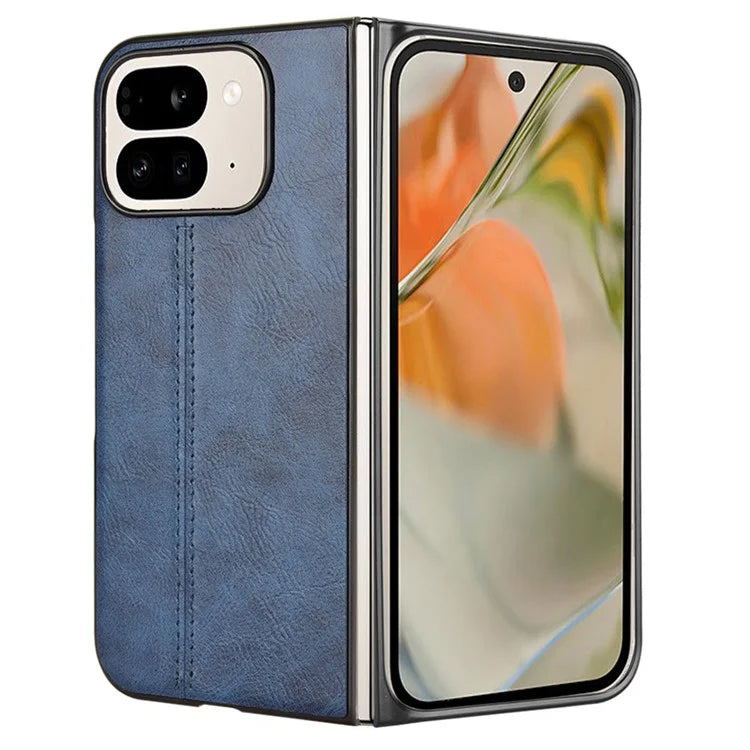 For Google Pixel 9 Pro Fold 5G Case Cowhide Texture Leather+PC Phone Cover Stitching Lines