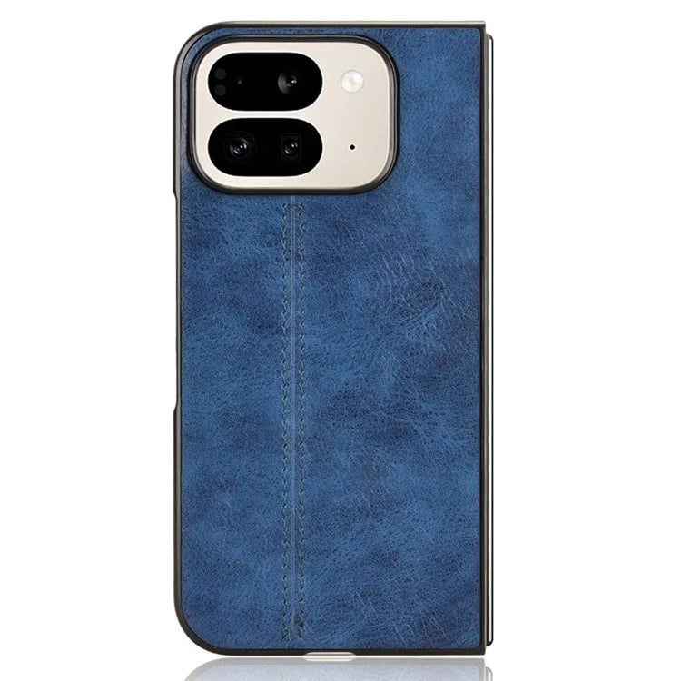 For Google Pixel 9 Pro Fold 5G Case Cowhide Texture Leather+PC Phone Cover Stitching Lines