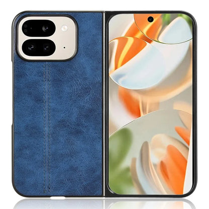 For Google Pixel 9 Pro Fold 5G Case Cowhide Texture Leather+PC Phone Cover Stitching Lines