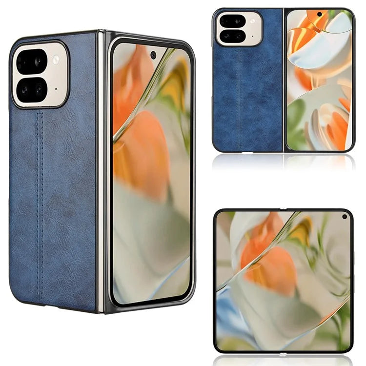 For Google Pixel 9 Pro Fold 5G Case Cowhide Texture Leather+PC Phone Cover Stitching Lines