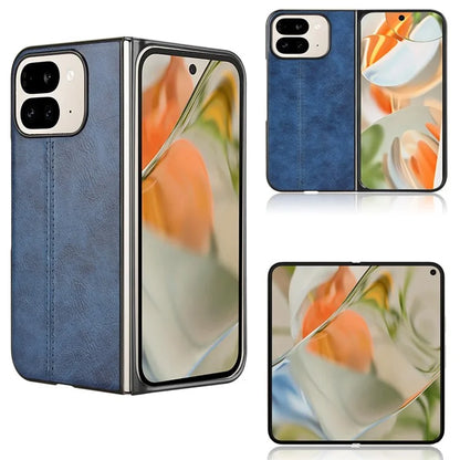 For Google Pixel 9 Pro Fold 5G Case Cowhide Texture Leather+PC Phone Cover Stitching Lines