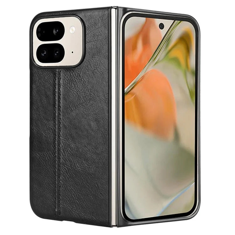 For Google Pixel 9 Pro Fold 5G Case Cowhide Texture Leather+PC Phone Cover Stitching Lines