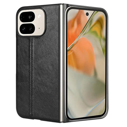 For Google Pixel 9 Pro Fold 5G Case Cowhide Texture Leather+PC Phone Cover Stitching Lines