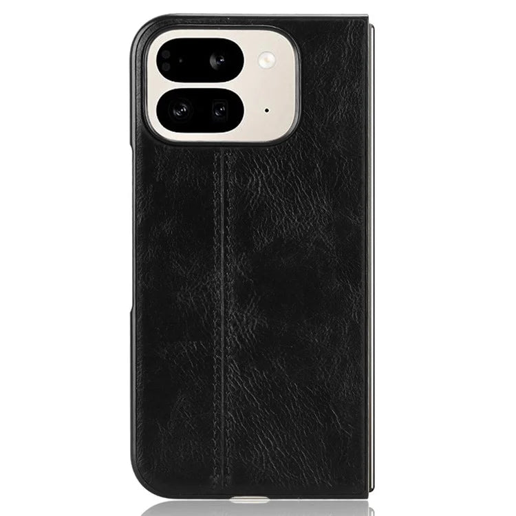 For Google Pixel 9 Pro Fold 5G Case Cowhide Texture Leather+PC Phone Cover Stitching Lines