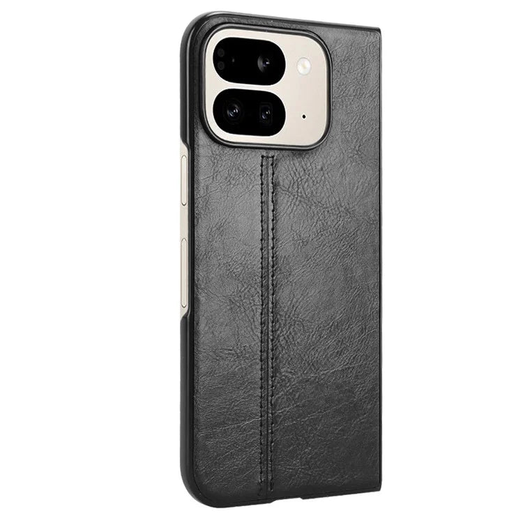 For Google Pixel 9 Pro Fold 5G Case Cowhide Texture Leather+PC Phone Cover Stitching Lines