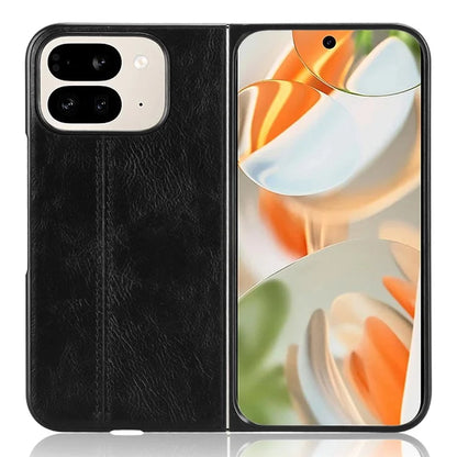 For Google Pixel 9 Pro Fold 5G Case Cowhide Texture Leather+PC Phone Cover Stitching Lines