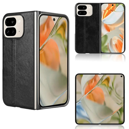 For Google Pixel 9 Pro Fold 5G Case Cowhide Texture Leather+PC Phone Cover Stitching Lines