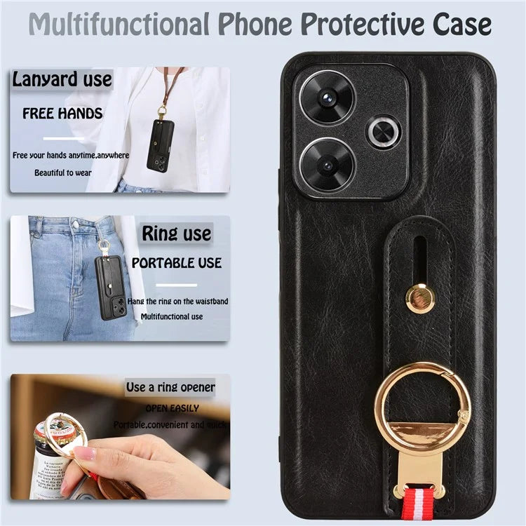 For Xiaomi Redmi 13 5G / 4G Case Wristband Kickstand Leather+PC+TPU Phone Cover with Bottle Opener