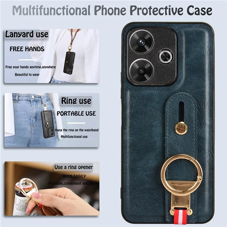 For Xiaomi Redmi 13 5G / 4G Case Wristband Kickstand Leather+PC+TPU Phone Cover with Bottle Opener