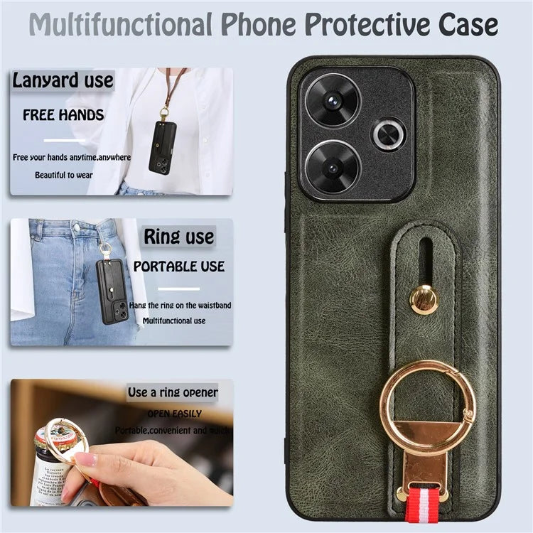 For Xiaomi Redmi 13 5G / 4G Case Wristband Kickstand Leather+PC+TPU Phone Cover with Bottle Opener