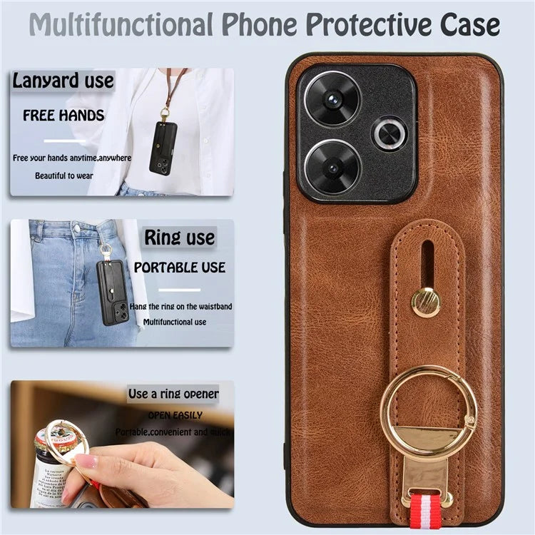 For Xiaomi Redmi 13 5G / 4G Case Wristband Kickstand Leather+PC+TPU Phone Cover with Bottle Opener