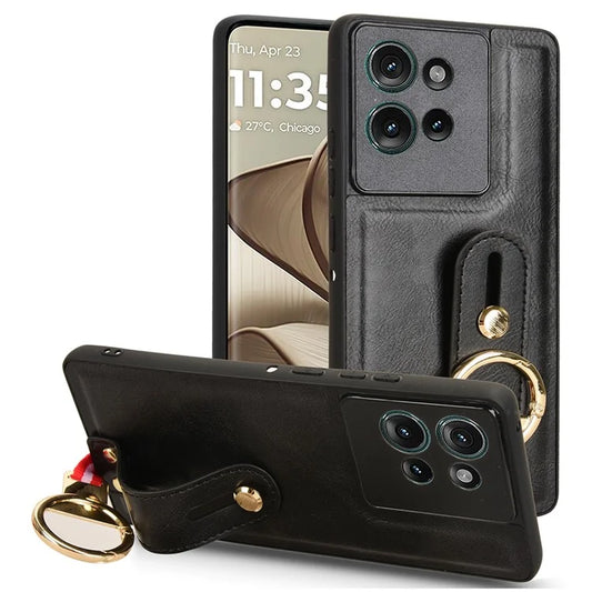 For Motorola Edge 50 5G Case Wristband Kickstand Leather+PC+TPU Phone Cover with Bottle Opener