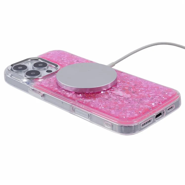 For iPhone 16 Pro Case Compatible with MagSafe Glitter Sequin Epoxy TPU+Acrylic Phone Cover