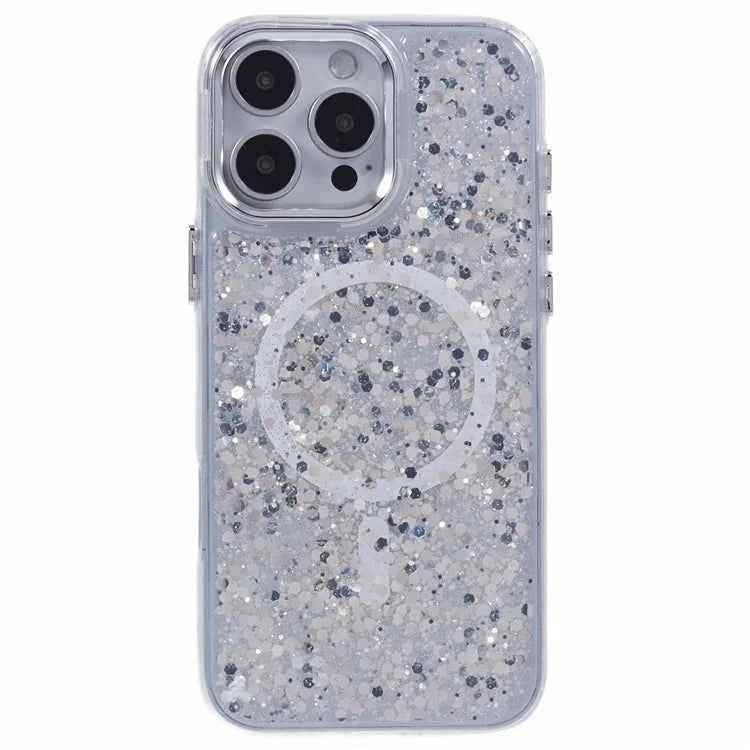 For iPhone 16 Pro Case Compatible with MagSafe Glitter Sequin Epoxy TPU+Acrylic Phone Cover