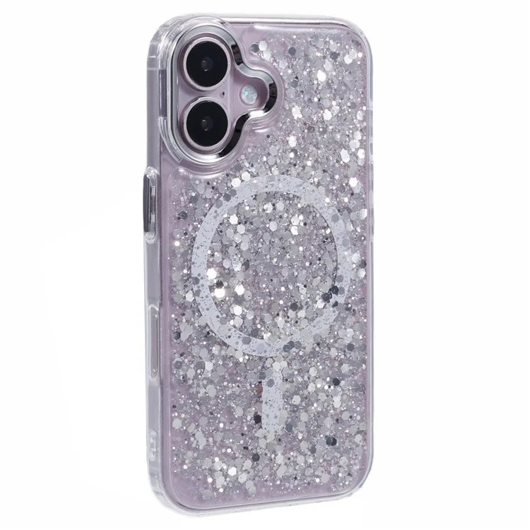 For iPhone 16 Case Compatible with MagSafe Glitter Sequin Epoxy TPU+Acrylic Phone Cover