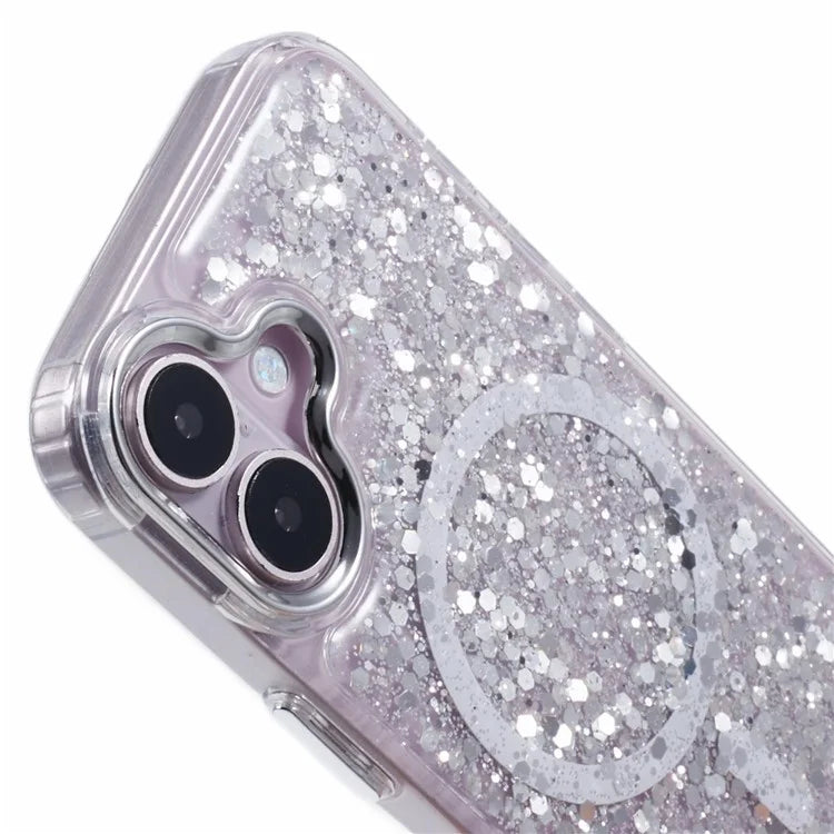 For iPhone 16 Case Compatible with MagSafe Glitter Sequin Epoxy TPU+Acrylic Phone Cover