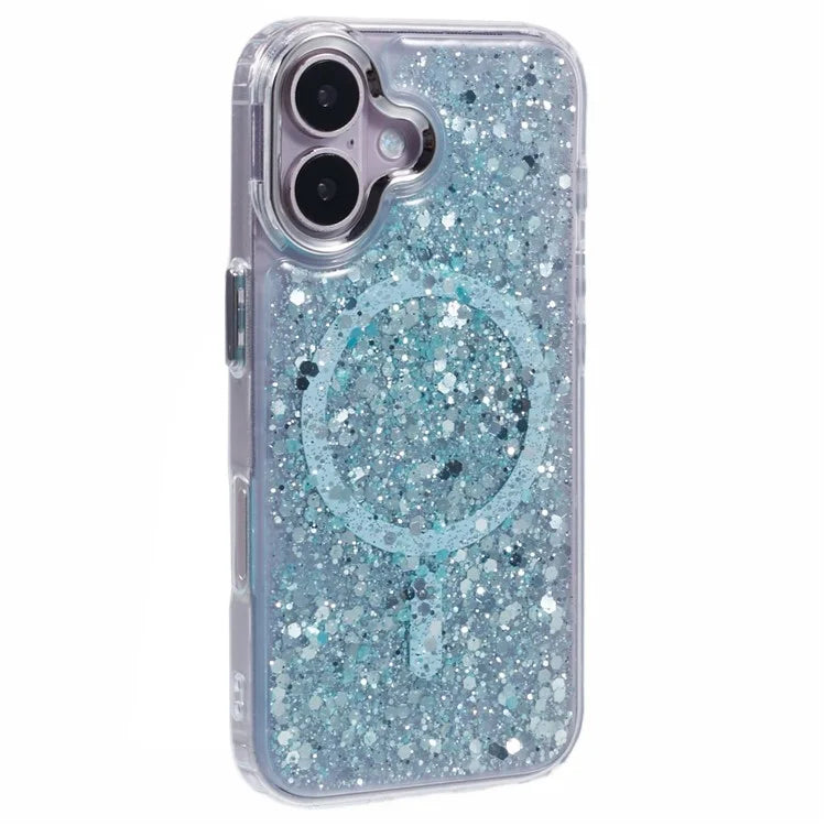 For iPhone 16 Case Compatible with MagSafe Glitter Sequin Epoxy TPU+Acrylic Phone Cover
