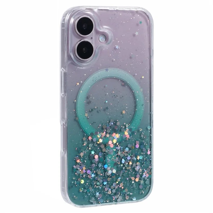 For iPhone 16 Case Compatible with MagSafe Sparkle Epoxy TPU+Acrylic Phone Cover