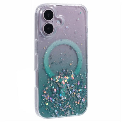 For iPhone 16 Case Compatible with MagSafe Sparkle Epoxy TPU+Acrylic Phone Cover