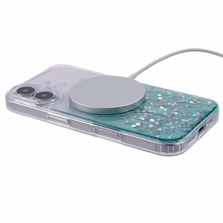 For iPhone 16 Case Compatible with MagSafe Sparkle Epoxy TPU+Acrylic Phone Cover