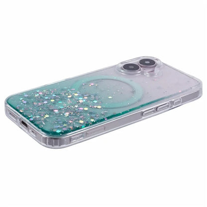 For iPhone 16 Case Compatible with MagSafe Sparkle Epoxy TPU+Acrylic Phone Cover