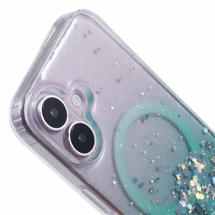 For iPhone 16 Case Compatible with MagSafe Sparkle Epoxy TPU+Acrylic Phone Cover
