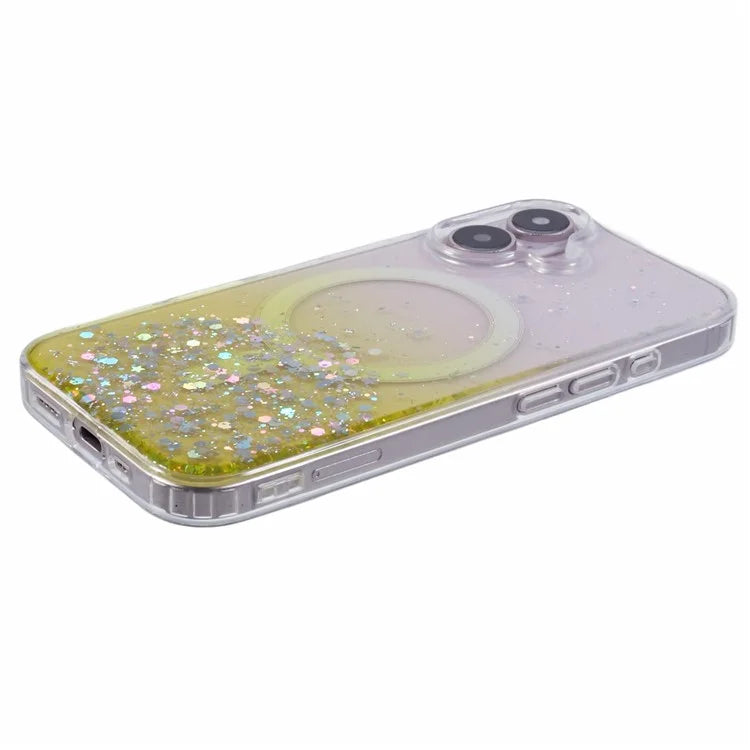 For iPhone 16 Case Compatible with MagSafe Sparkle Epoxy TPU+Acrylic Phone Cover