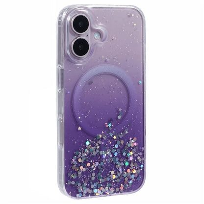 For iPhone 16 Case Compatible with MagSafe Sparkle Epoxy TPU+Acrylic Phone Cover