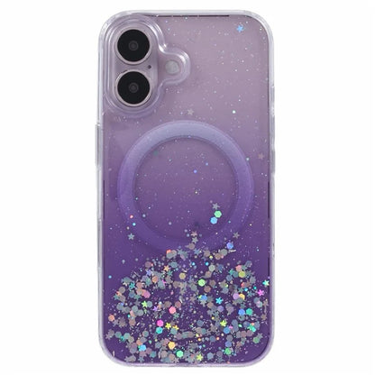 For iPhone 16 Case Compatible with MagSafe Sparkle Epoxy TPU+Acrylic Phone Cover