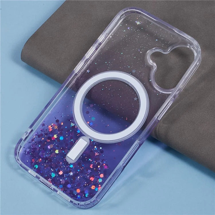 For iPhone 16 Case Compatible with MagSafe Sparkle Epoxy TPU+Acrylic Phone Cover