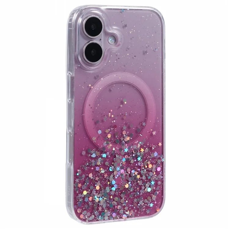 For iPhone 16 Case Compatible with MagSafe Sparkle Epoxy TPU+Acrylic Phone Cover