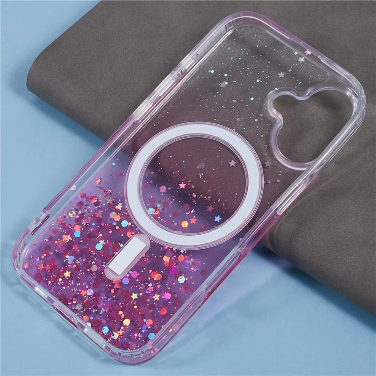 For iPhone 16 Case Compatible with MagSafe Sparkle Epoxy TPU+Acrylic Phone Cover