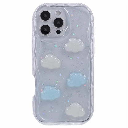 For iPhone 16 Pro Case Epoxy TPU 3D Pattern Anti-Fall Phone Cover - Cloud