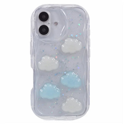 For iPhone 16 Plus Case Epoxy TPU 3D Pattern Anti-Fall Phone Cover - Cloud