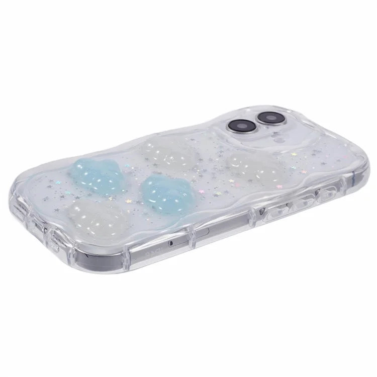 For iPhone 16 Plus Case Epoxy TPU 3D Pattern Anti-Fall Phone Cover - Cloud