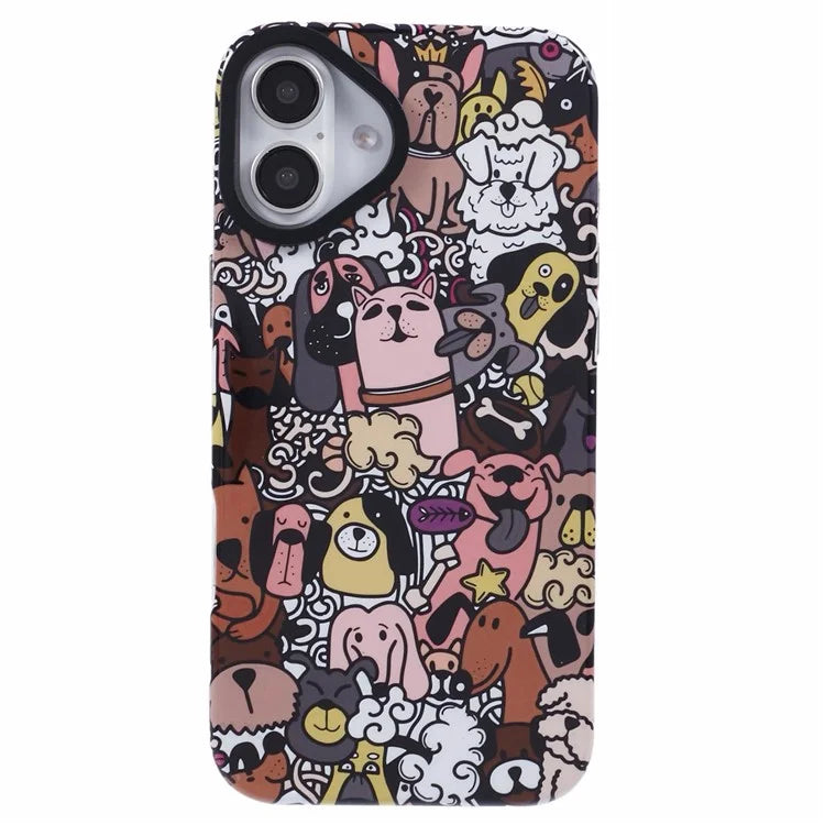 ARU For iPhone 16 Case Cartoon Pattern PC+TPU Noctilucent Phone Cover