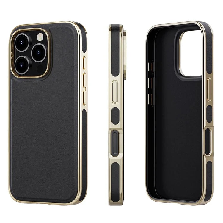 For iPhone 16 Pro Case Compatible with MagSafe PU Leather Coated TPU Back Cover