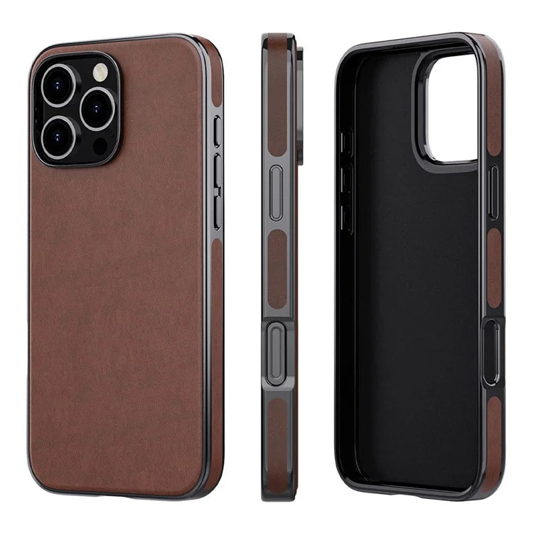 For iPhone 16 Pro Max Case Compatible with MagSafe PU Leather Coated TPU Back Cover