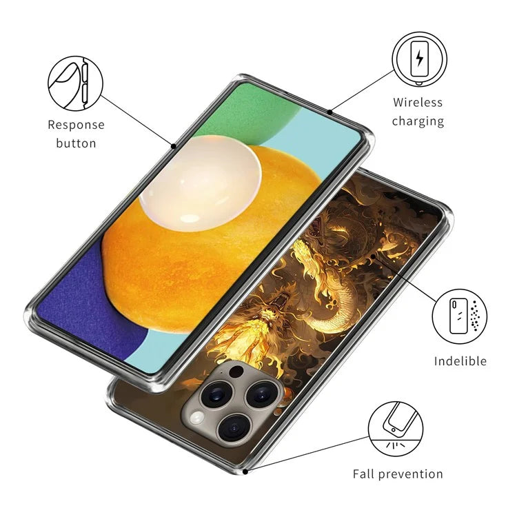 For iPhone 16 Pro Max Case Shock-Absorbent TPU Pattern Printed Phone Cover
