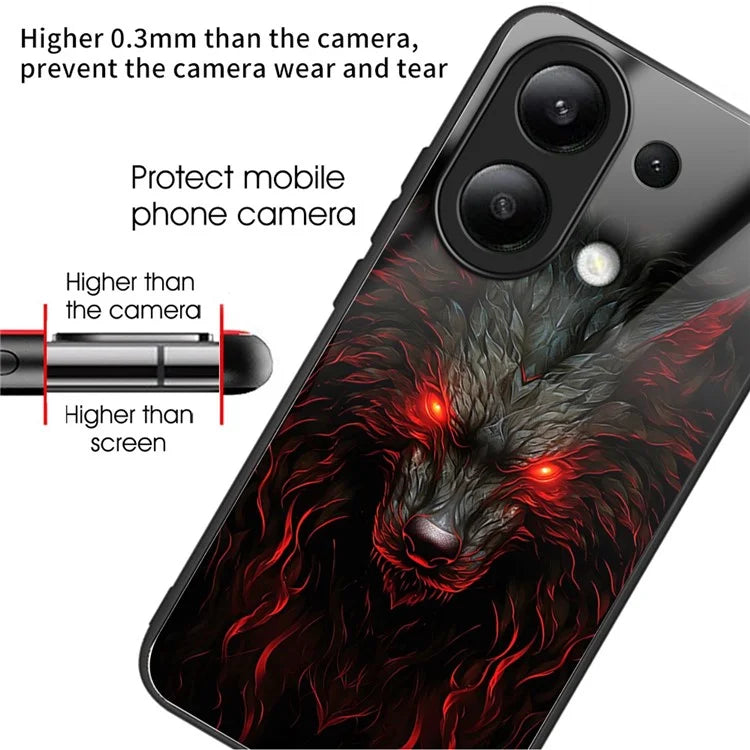 For Xiaomi Redmi Note 13 4G Case Tempered Glass TPU Drop-Proof Phone Cover Pattern Printing