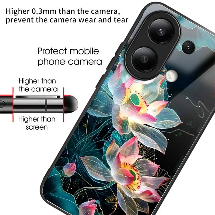 For Xiaomi Redmi Note 13 4G Case Tempered Glass TPU Drop-Proof Phone Cover Pattern Printing