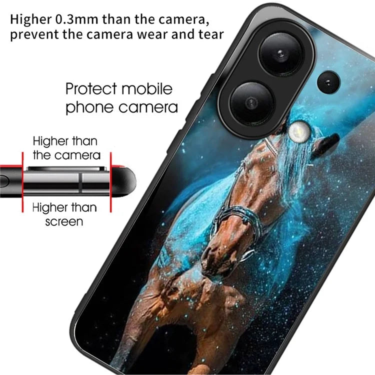 For Xiaomi Redmi Note 13 4G Case Tempered Glass TPU Drop-Proof Phone Cover Pattern Printing