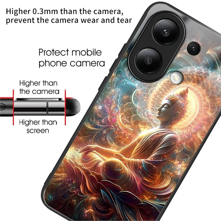 For Xiaomi Redmi Note 13 4G Case Tempered Glass TPU Drop-Proof Phone Cover Pattern Printing