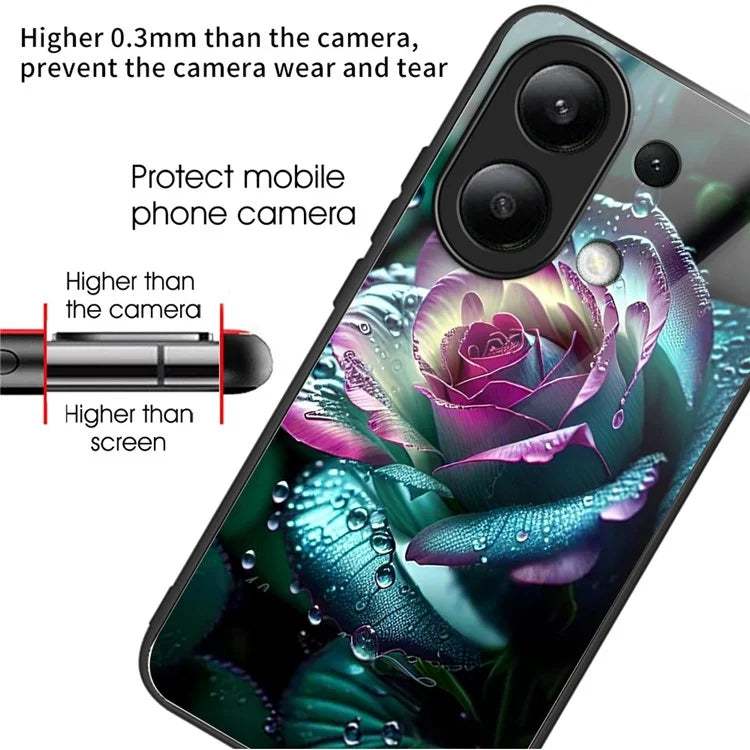 For Xiaomi Redmi Note 13 4G Case Tempered Glass TPU Drop-Proof Phone Cover Pattern Printing